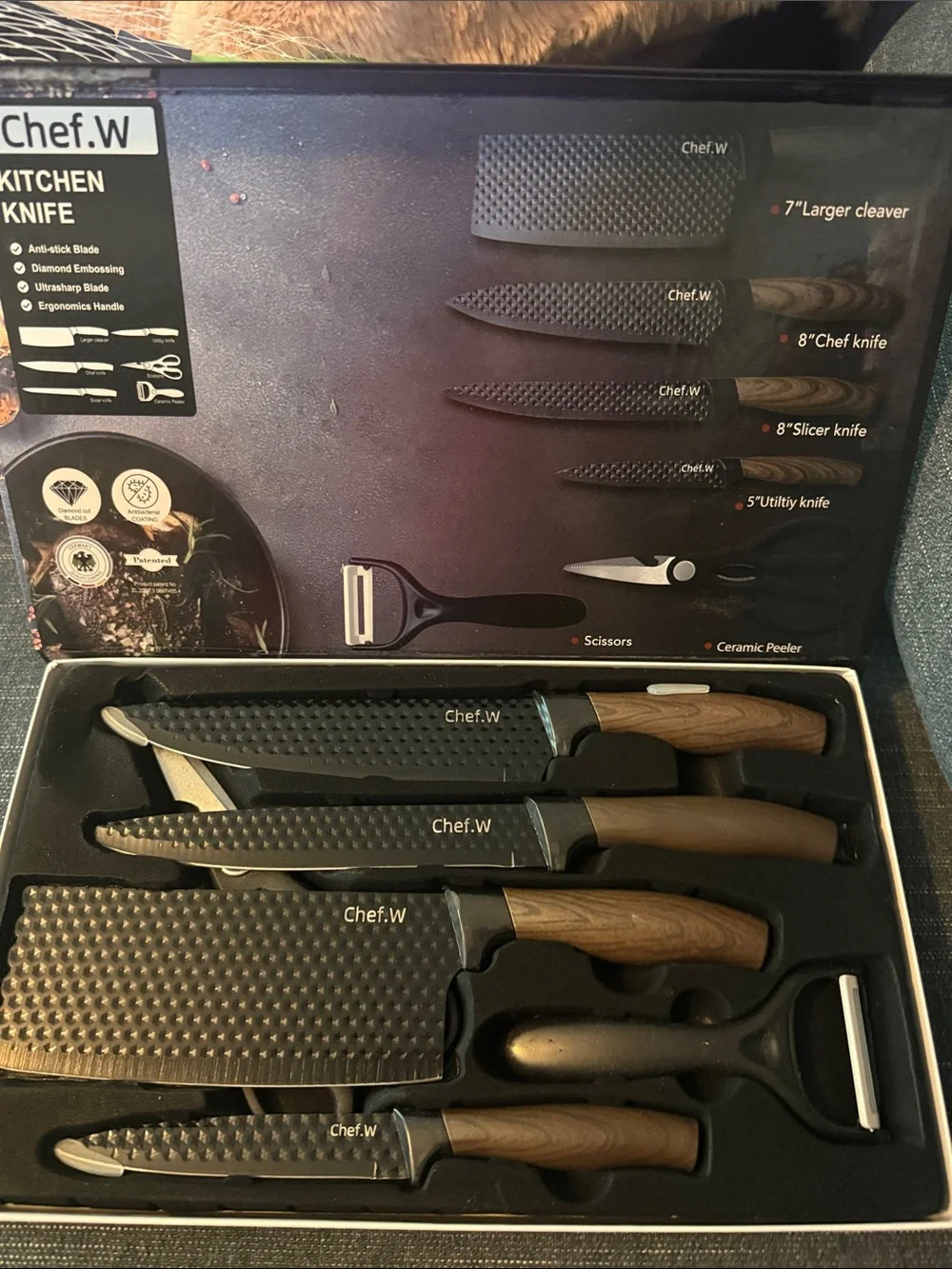 Stainless steel kitchen knife set, Chef.W 6-piece with diamond embossing
